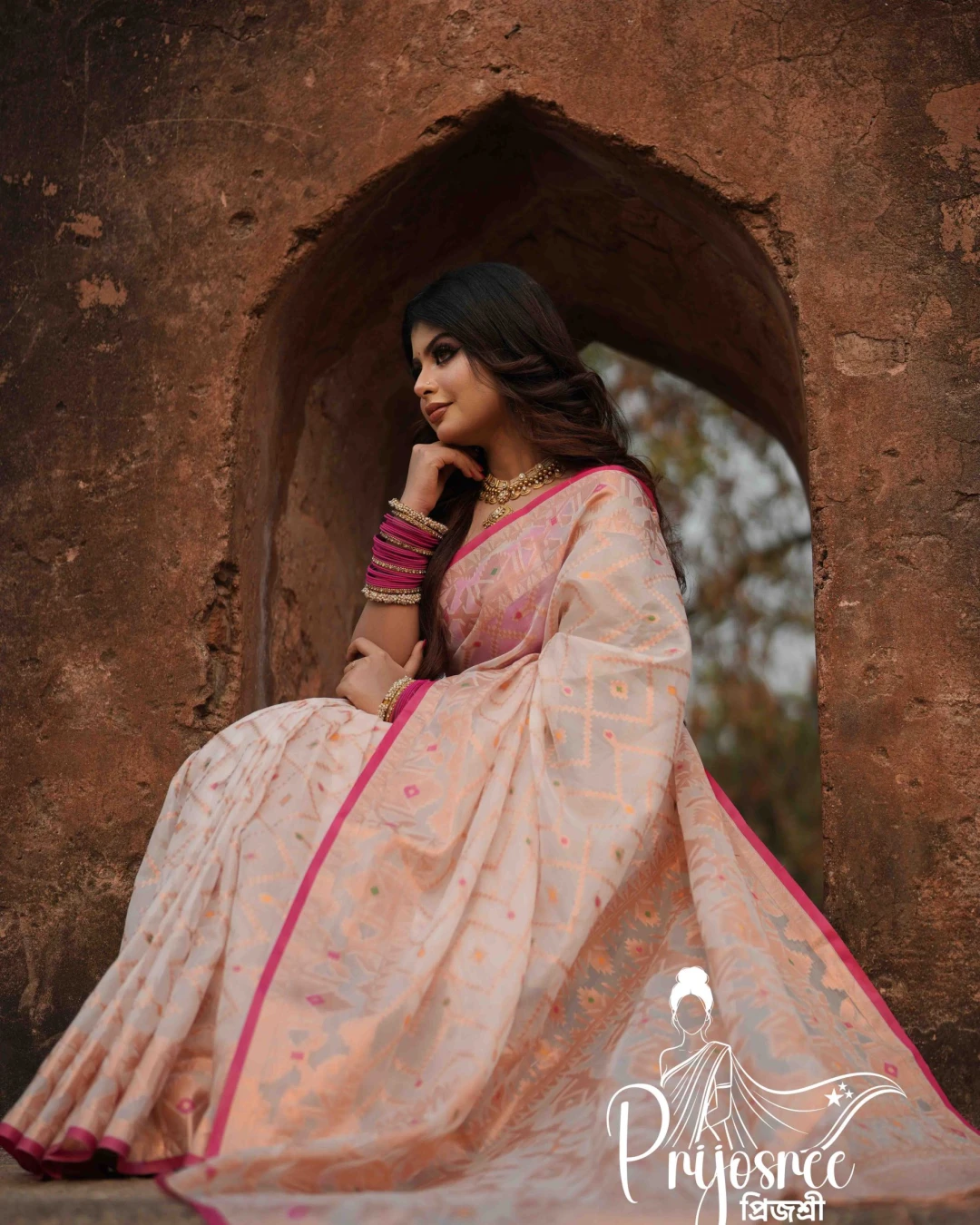 Prijosree Signature Collection | Muslim Silk Jamdani Saree – Off White