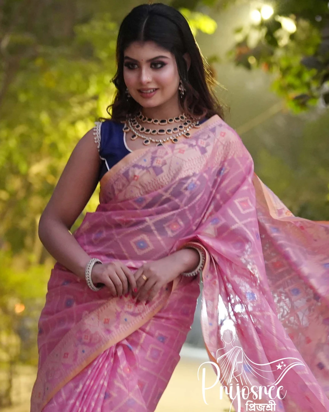 Prijosree Signature Collection | Muslim Silk Jamdani Saree – Baby Pink