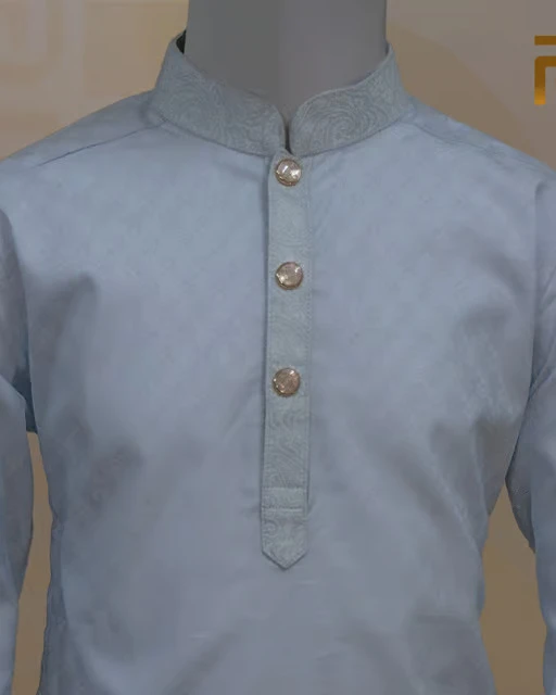 Pale Blue Jacquard Premium Cotton Combo Panjabi with Snap Button – Elegant Traditional Wear