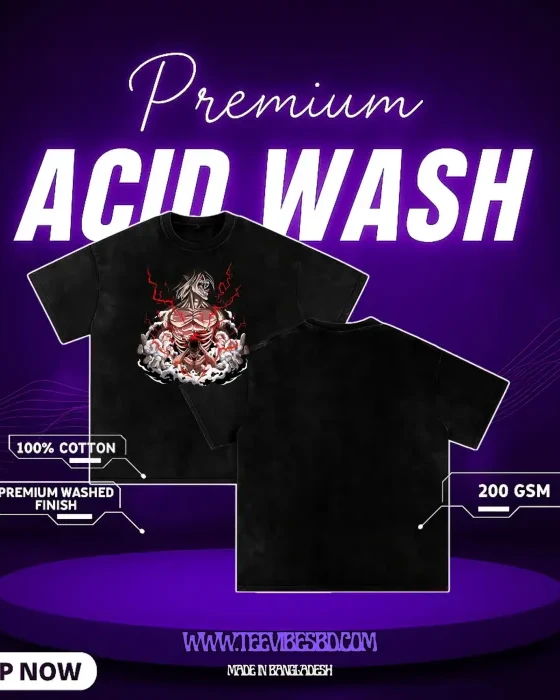 Attack on Titan Printed Acid Wash T-Shirt