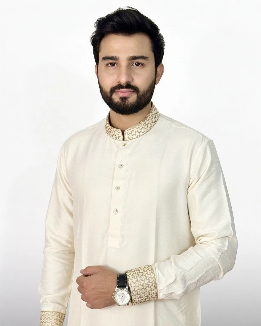 Premium Pakistani silk panjabi Off White
