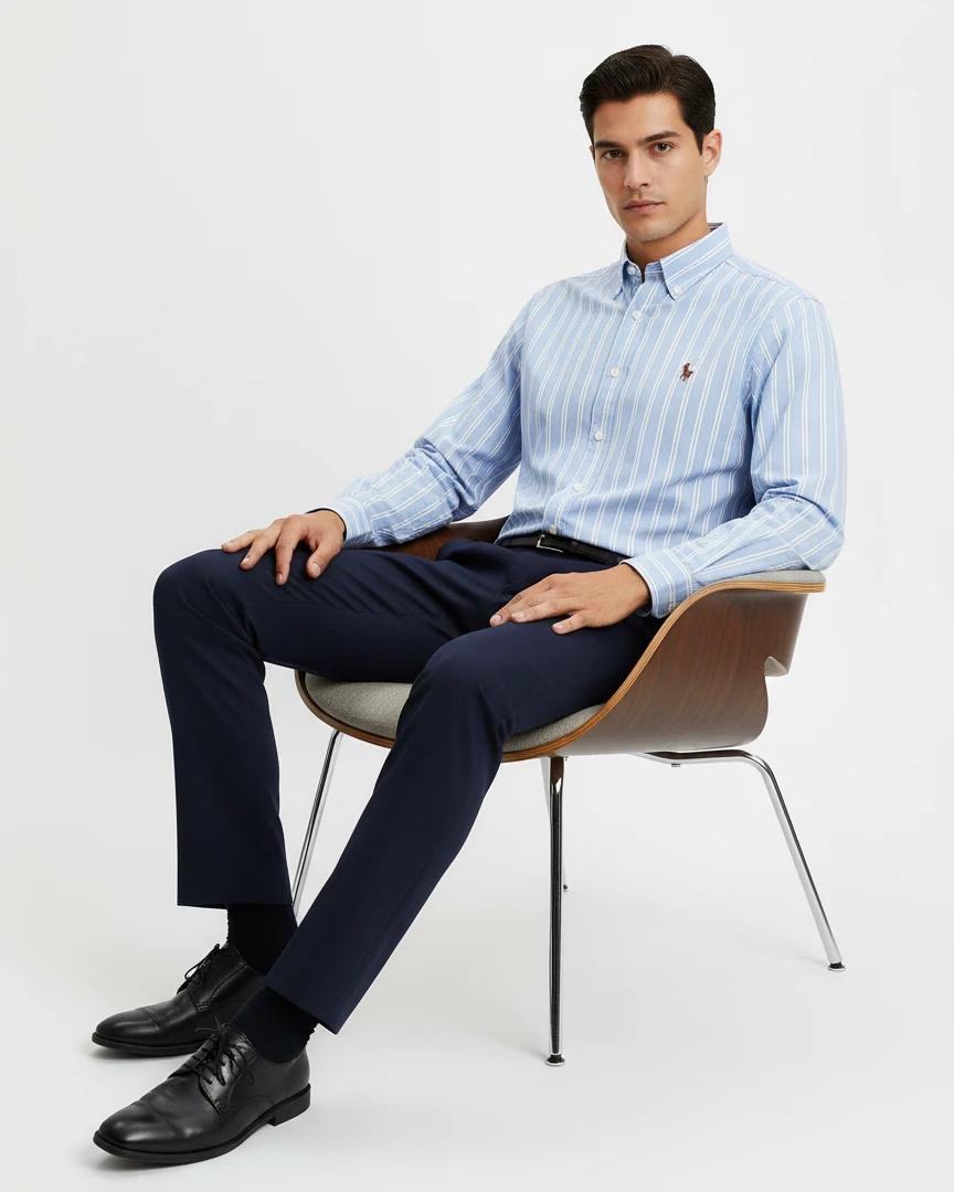 Premium Slim Fit Sky Blue Stripe Shirt