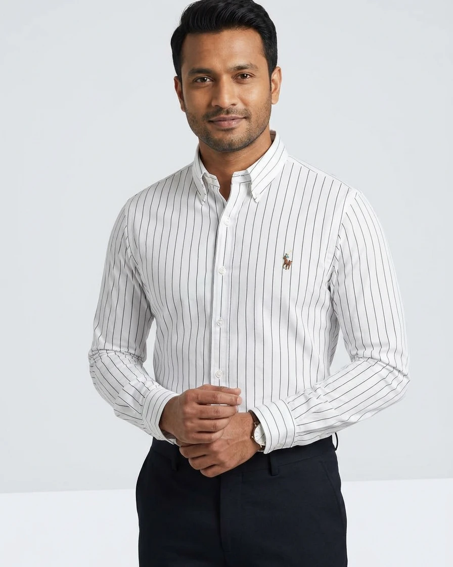 Premium Slim Fit White With Black Pinstripes