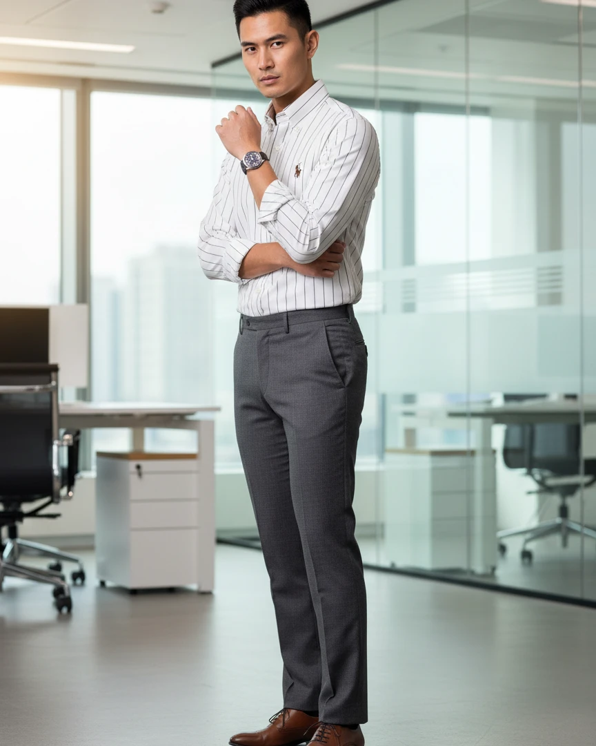 Premium Slim Fit White With Black Pinstripes