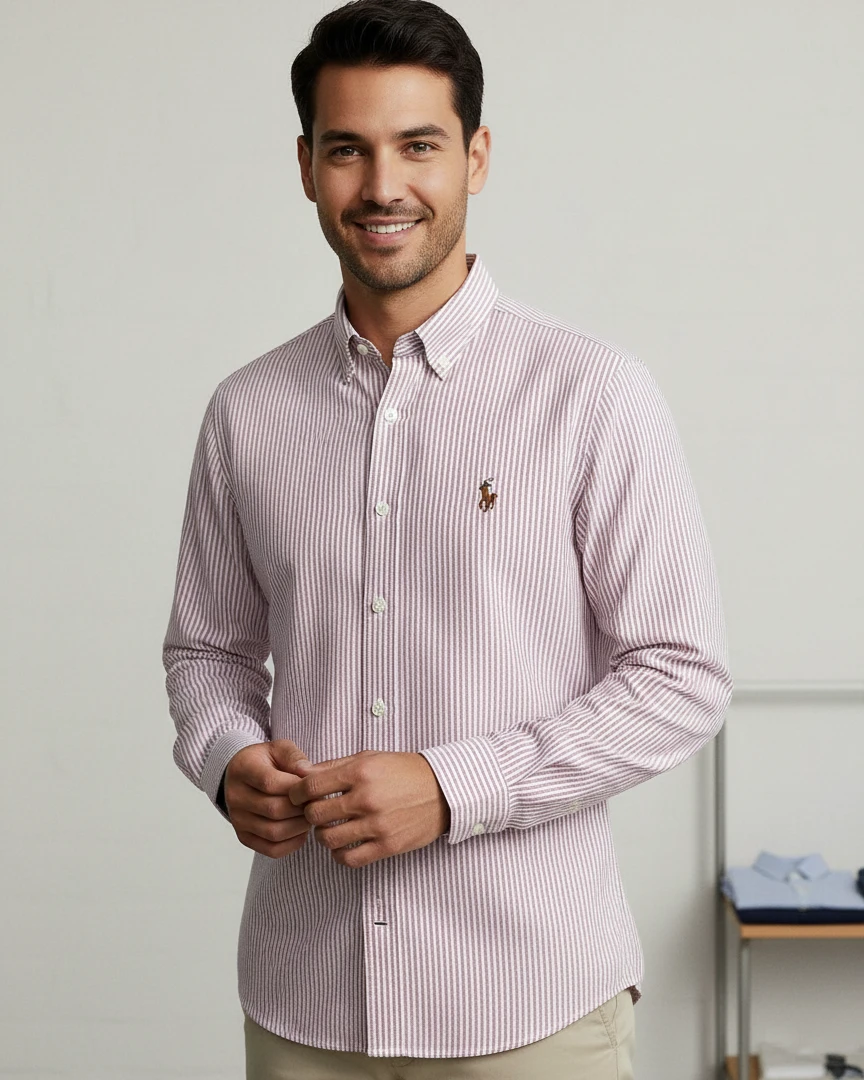 Premium White with dusty Rose Pinstripes