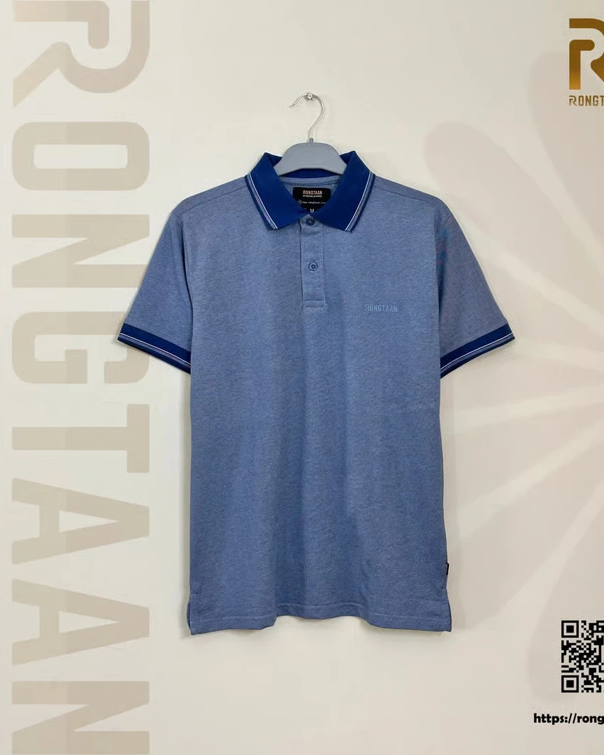 Heather Blue with accents of Navy Blue Two Tone Lacoste Screen print (55% Cotton 45% Polyester) Knit Polo Shirt for Men