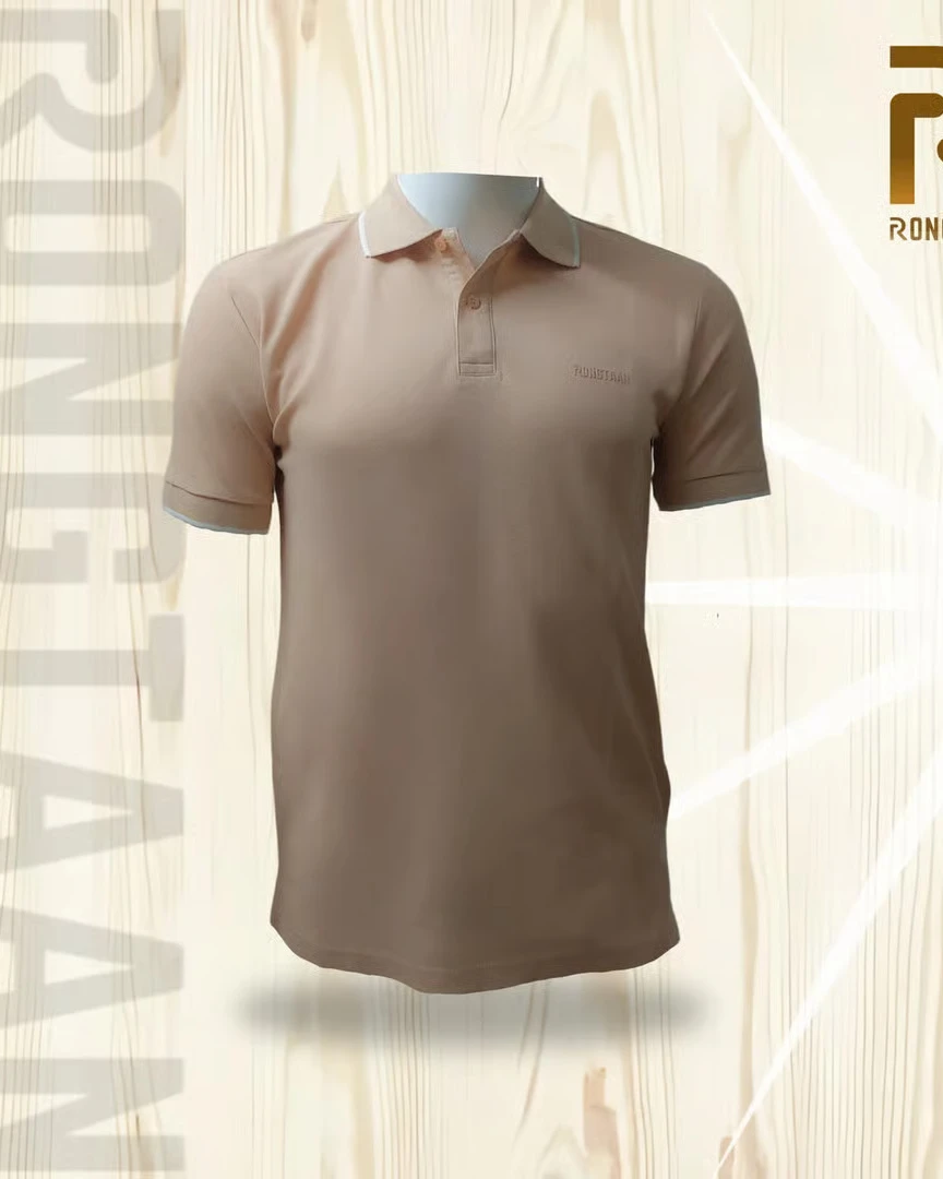 Sandstone Double pique Screen print 100% Cotton Men’s Knit Polo-shirt