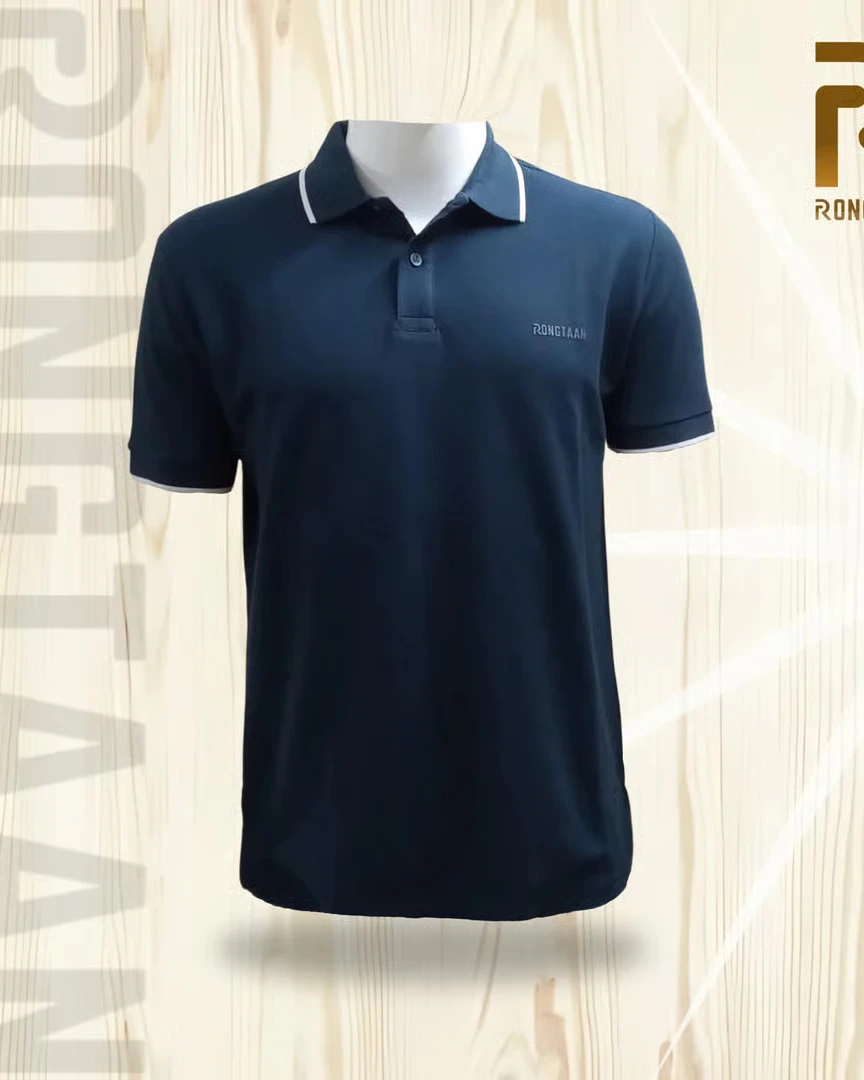 Mid night blue Double pique Screen print 100% Cotton Men’s Knit Polo-shirt