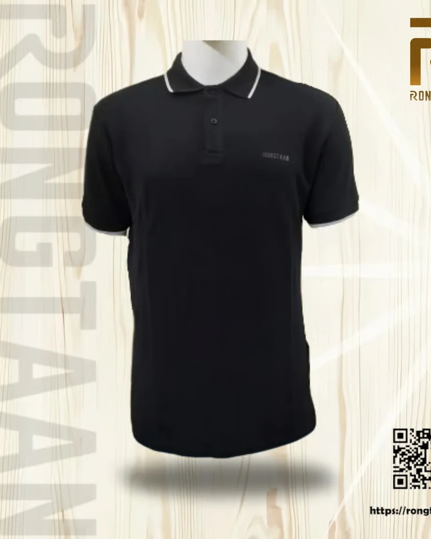 Black Double pique Screen print 100% Cotton Men’s Knit Polo-shirt