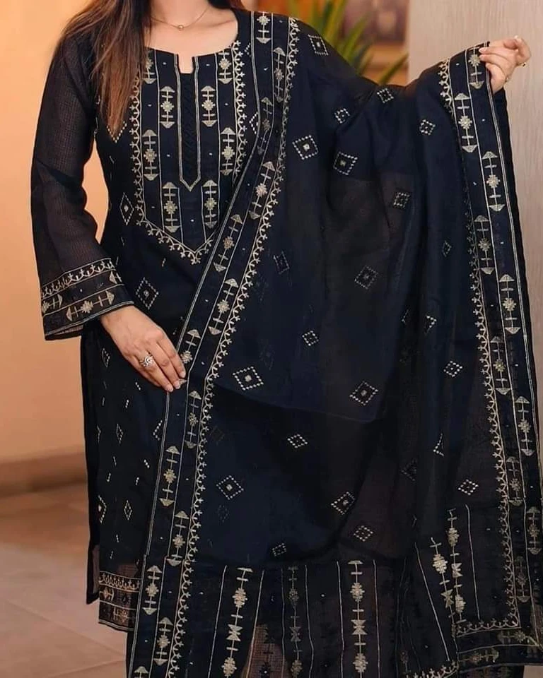 Midnight Onyx Geometric Print 3-Piece Salwar Kameez Suit