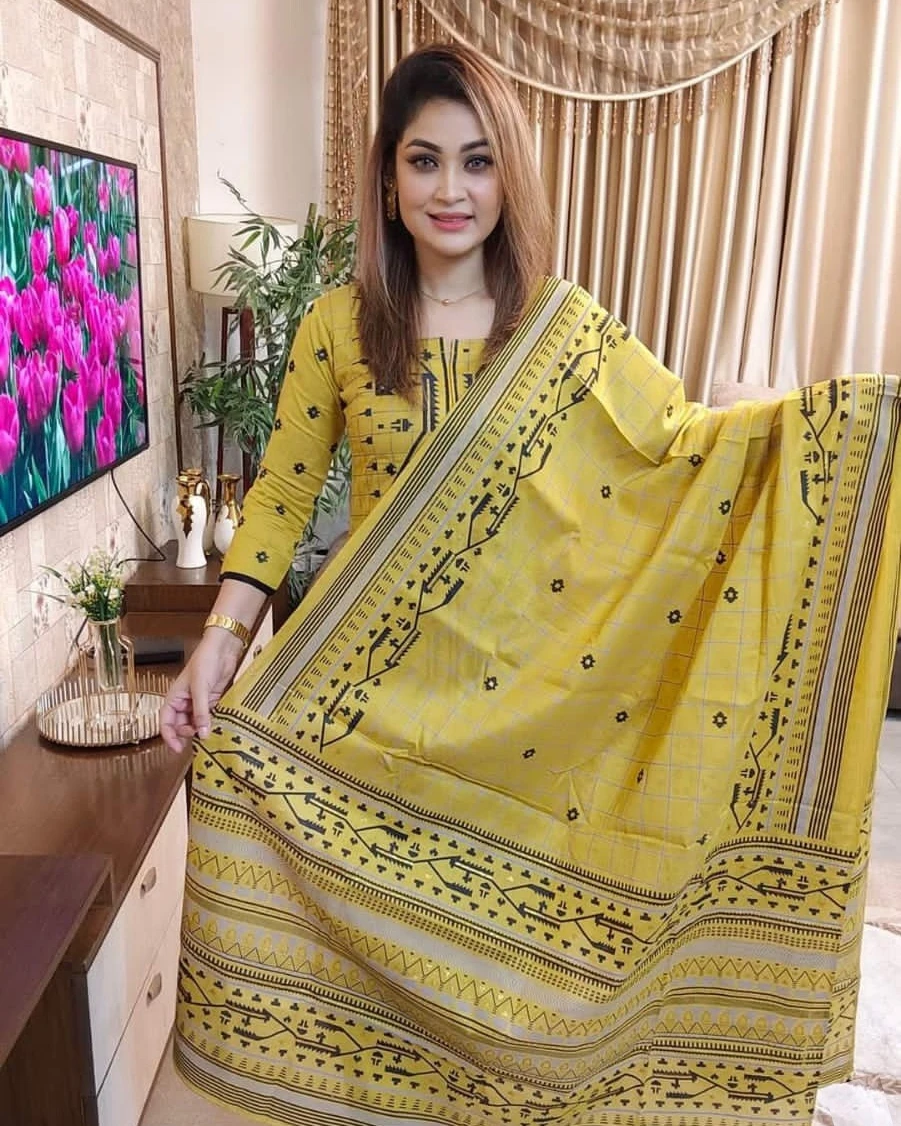 Mustard Gold Traditional Motif 3-Piece Salwar Kameez Suit