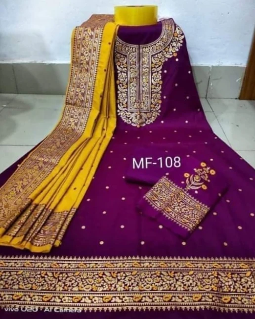 Royal Purple & Mustard Embroidered 3-Piece Salwar Kameez Suit