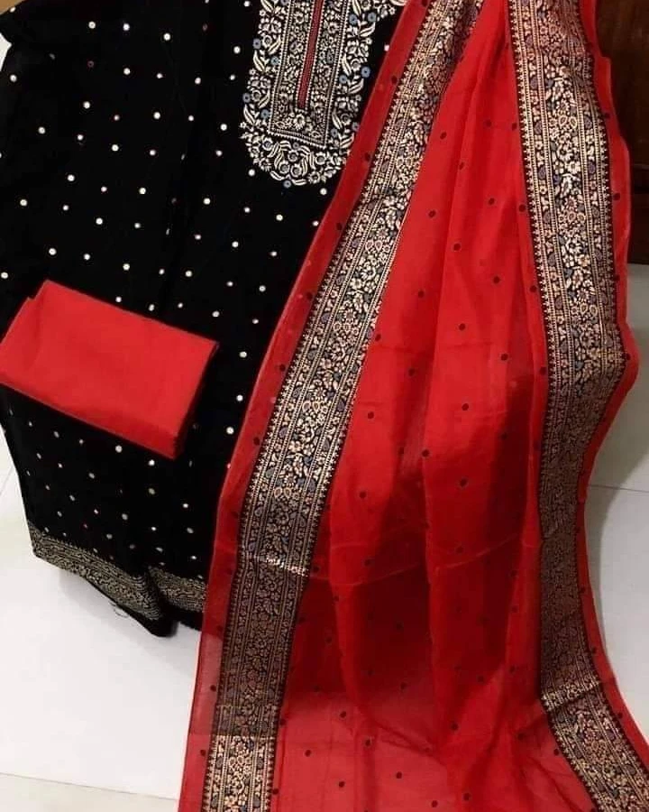 Royal Purple & Mustard Embroidered 3-Piece Salwar Kameez Suit