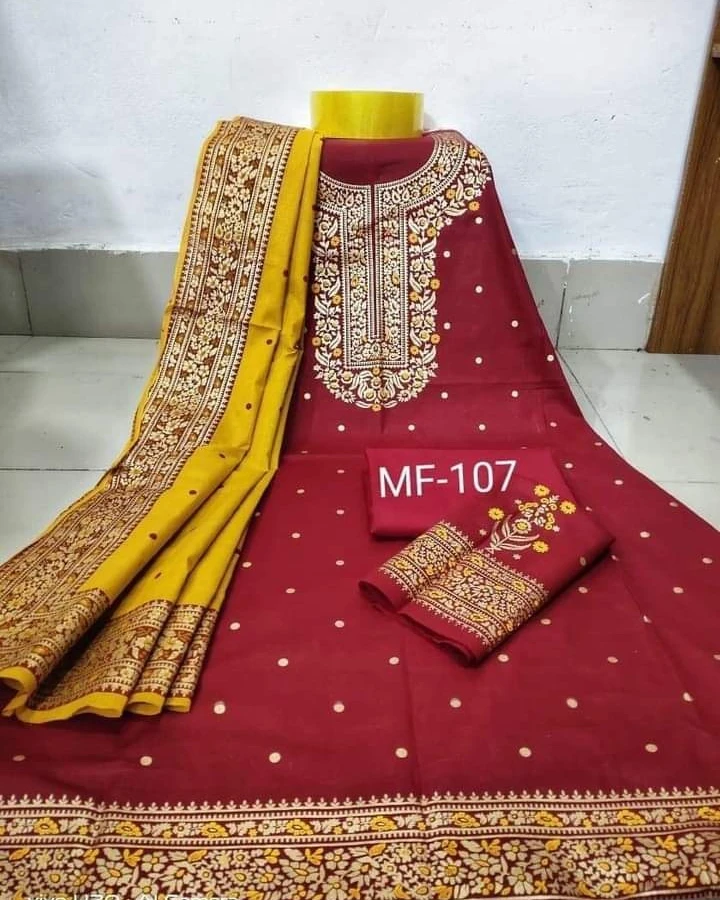 Royal Purple & Mustard Embroidered 3-Piece Salwar Kameez Suit