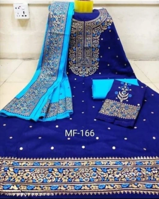 Royal Purple & Mustard Embroidered 3-Piece Salwar Kameez Suit