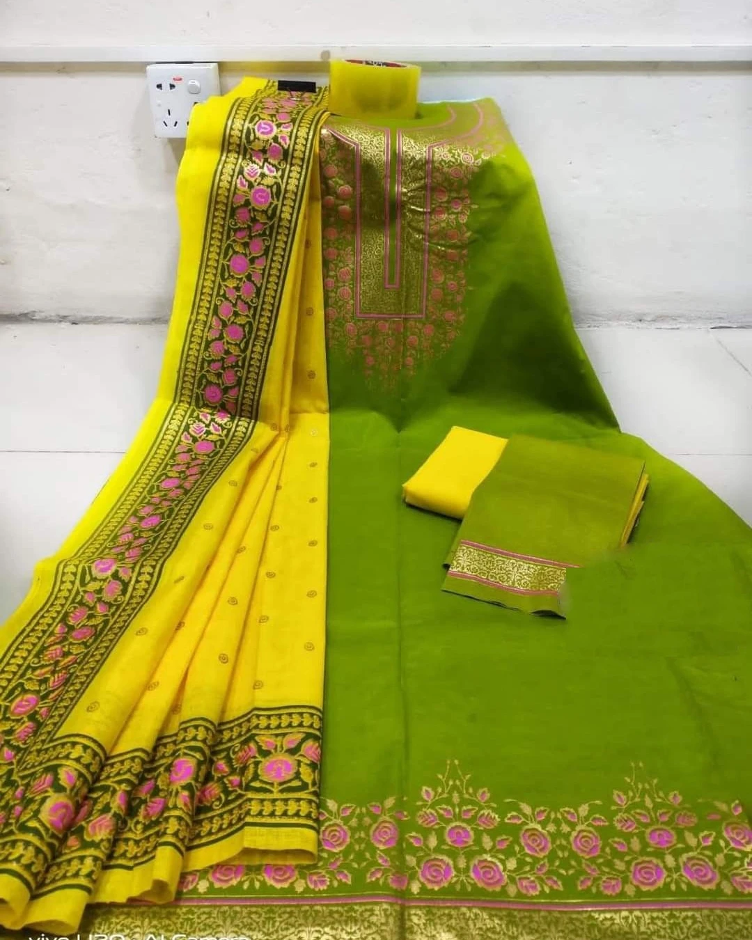 Midnight Black & Mustard Floral Embroidered 3-Piece Salwar Kameez Suit