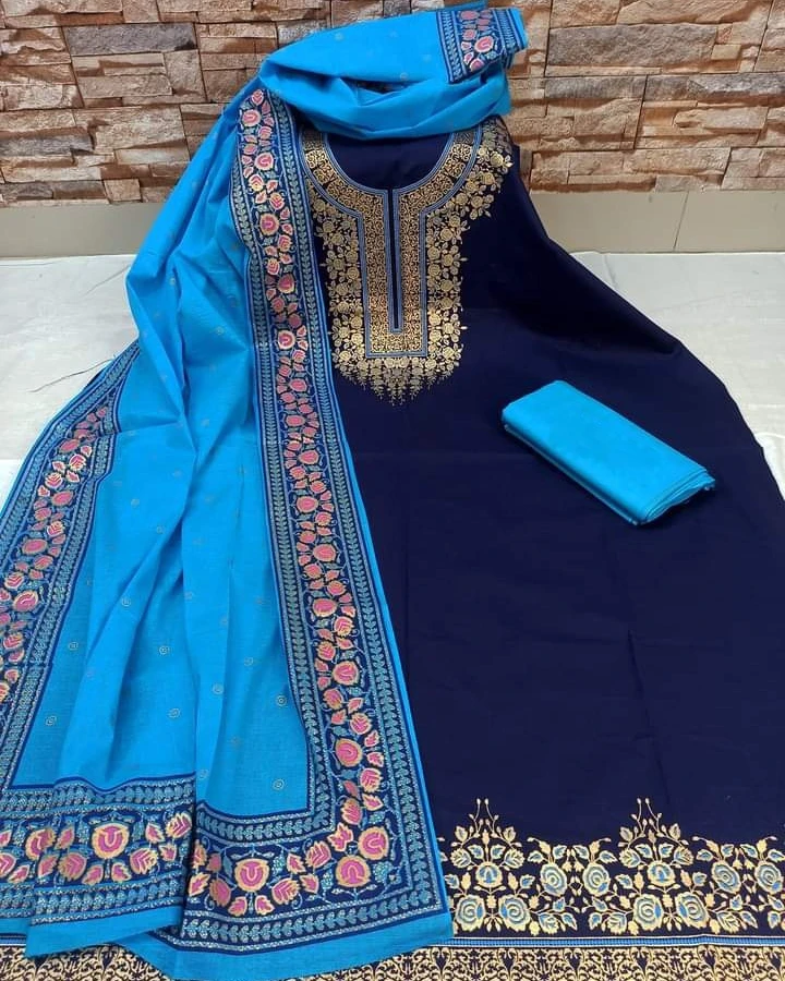 Midnight Black & Mustard Floral Embroidered 3-Piece Salwar Kameez Suit