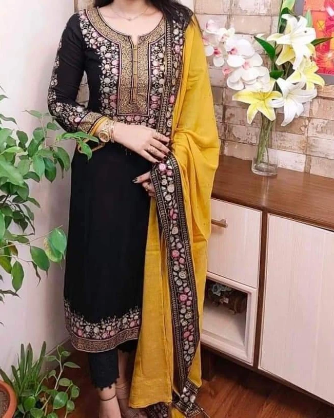 Deep Plum Floral Embroidered Cotton 3-Piece Salwar Kameez Suit