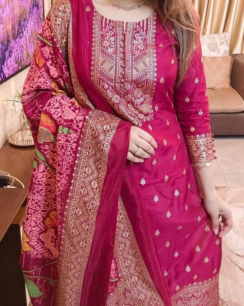 Deep Peacock Blue Banarasi Silk 3-Piece Salwar Kameez Suit