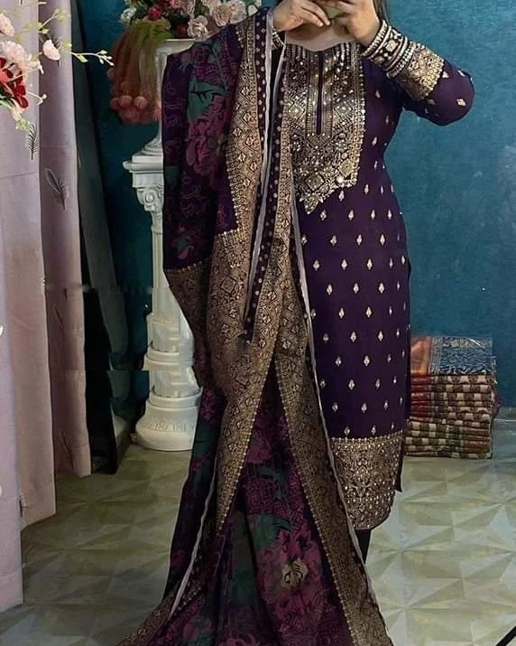 Deep Peacock Blue Banarasi Silk 3-Piece Salwar Kameez Suit