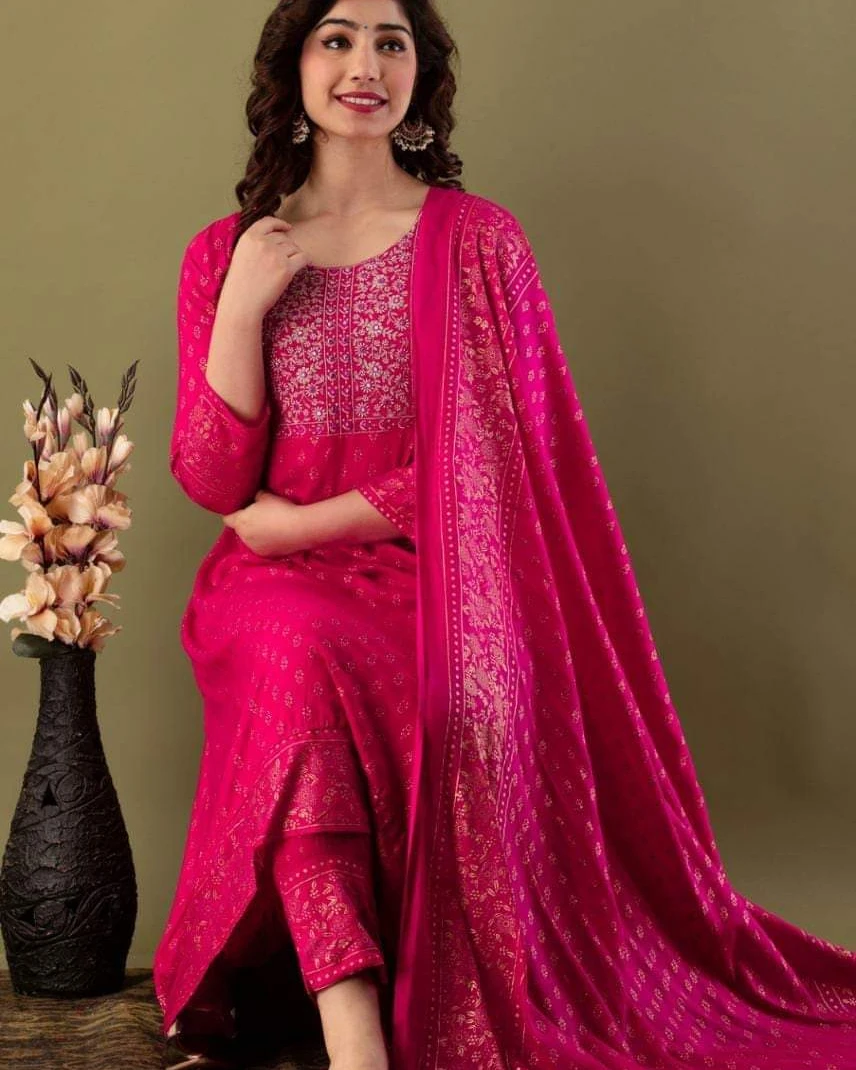 Ethnic Foil Print 3-Piece Salwar Kameez Suit