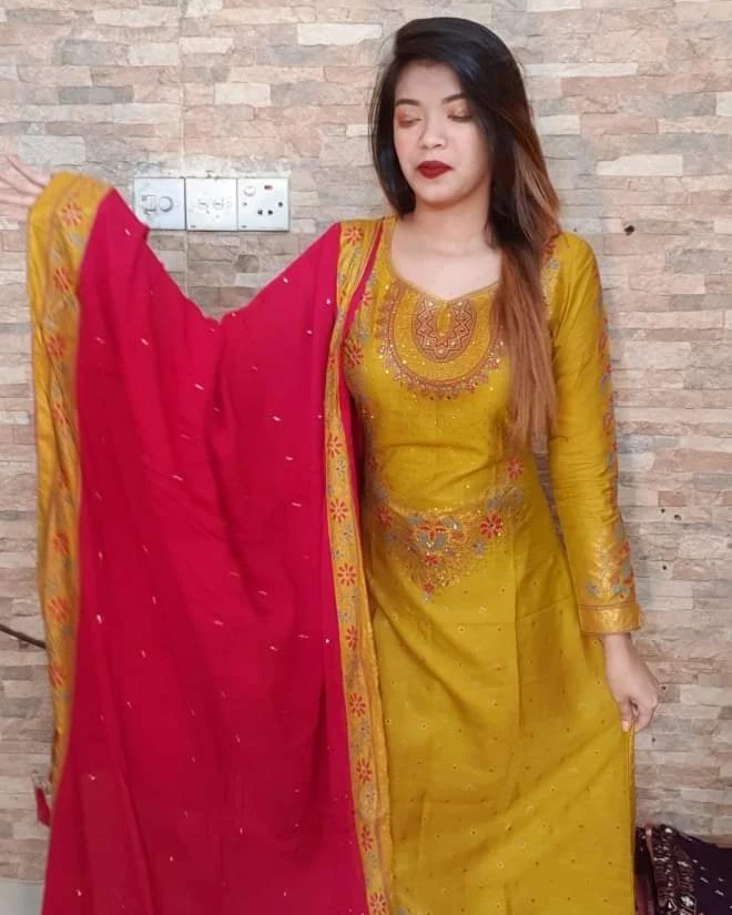 Georgette Heavy Embroidered & Beige Dupatta 3-Piece Salwar Kameez Suit