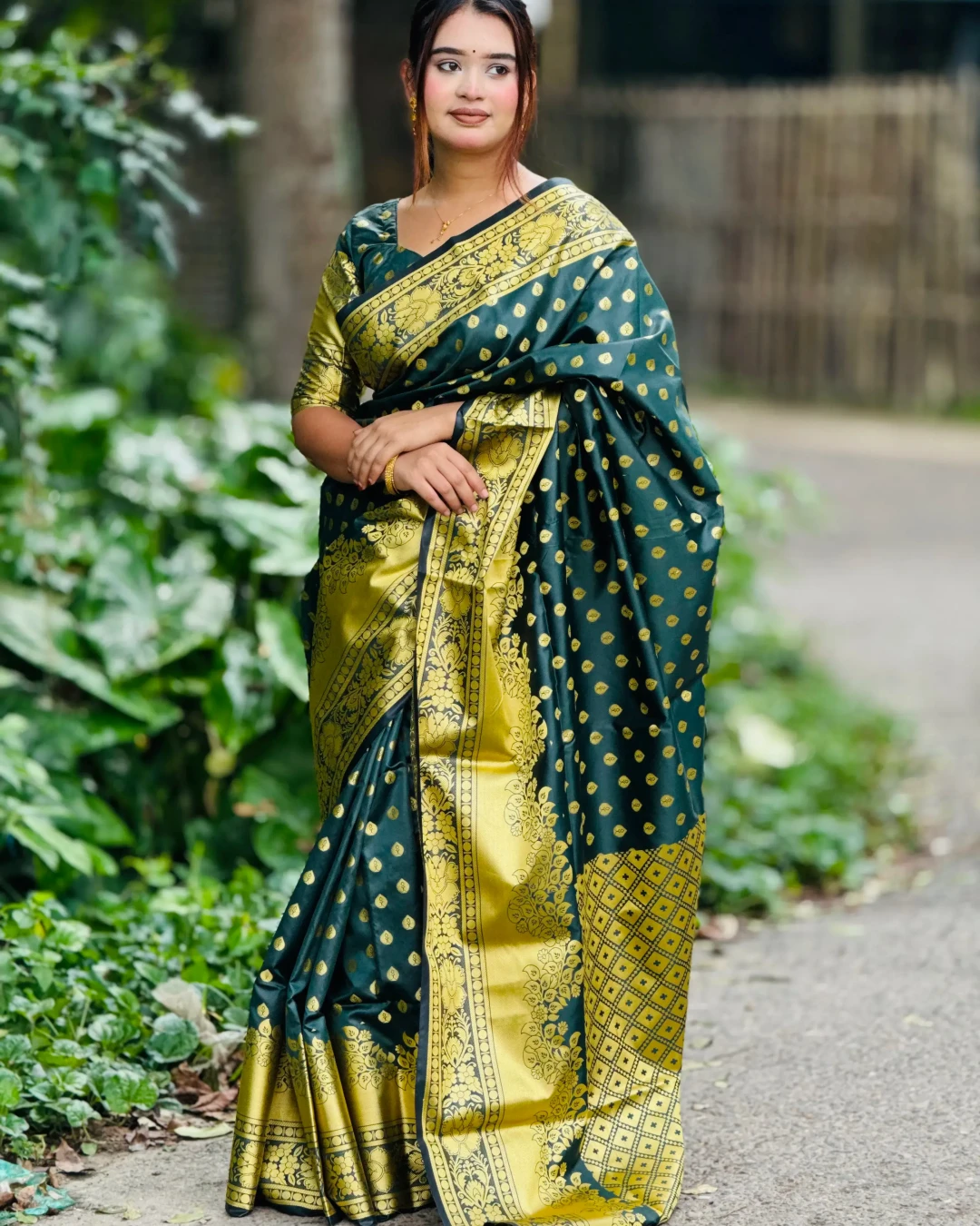 Majestic Magenta Purple & Golden Soft Silk Katan Saree