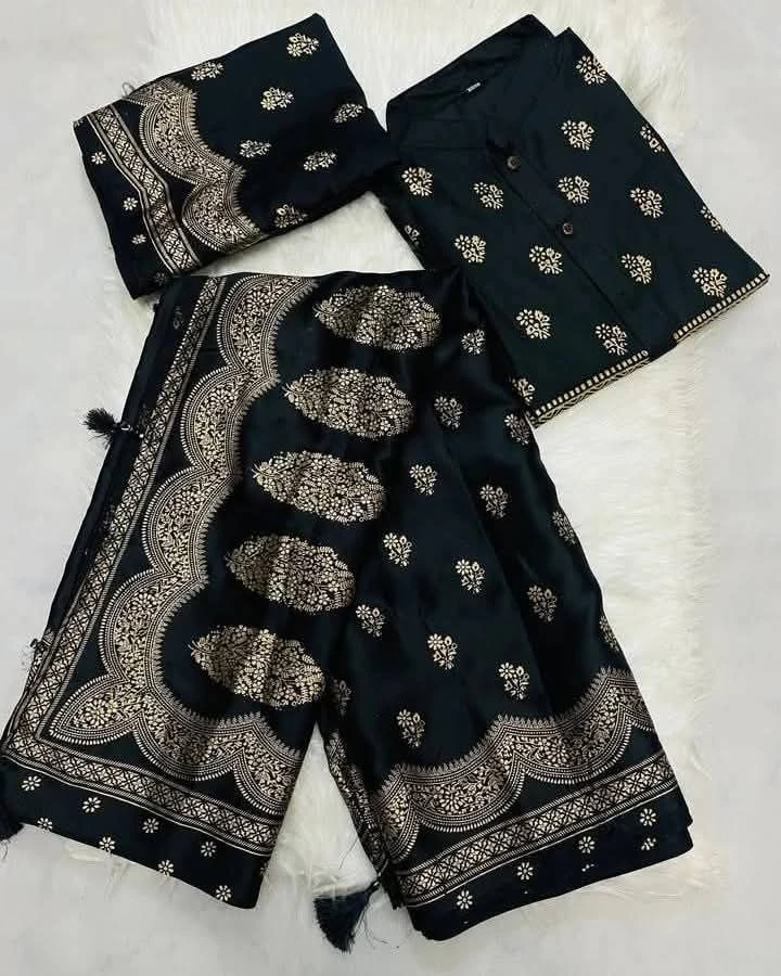 Elegant Maroon Japanese Soft Silk Screen-Print Couple Set