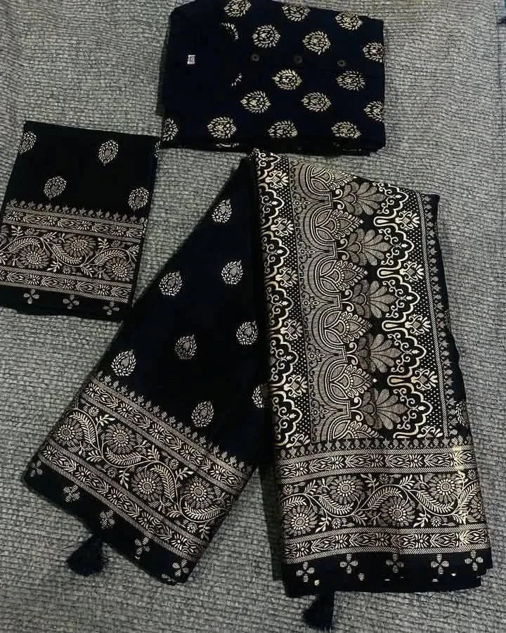 Royal Japanese Soft Silk Screen-Print Couple Combo