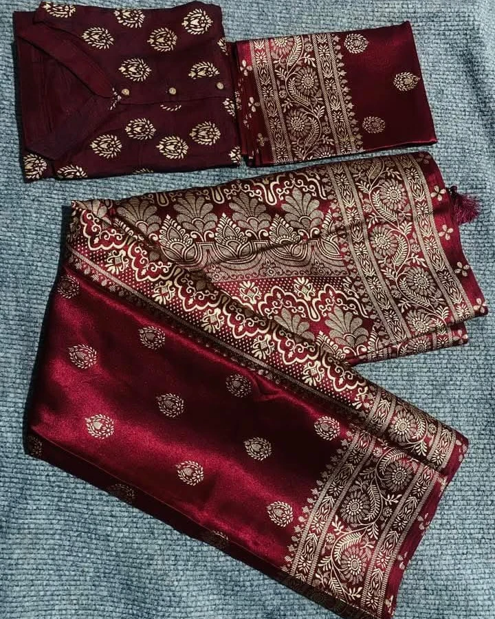 Royal Japanese Soft Silk Screen-Print Couple Combo