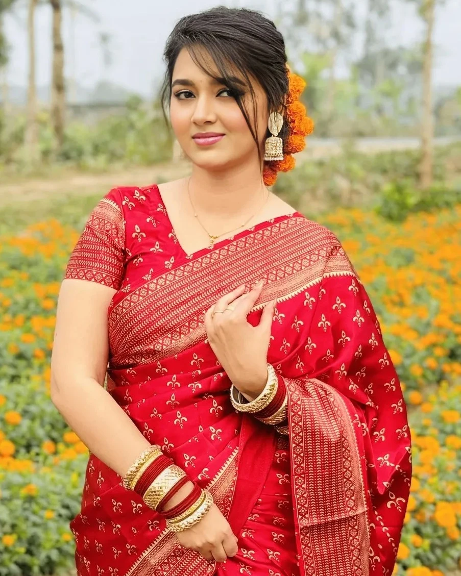 Elegant Ruby Red Japanese Soft Silk Saree