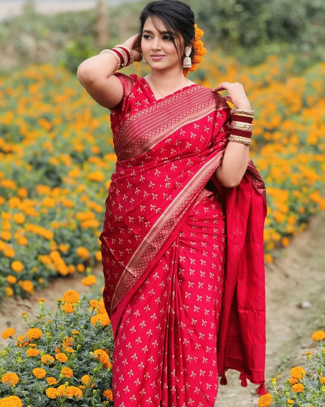 Elegant Ruby Red Japanese Soft Silk Saree