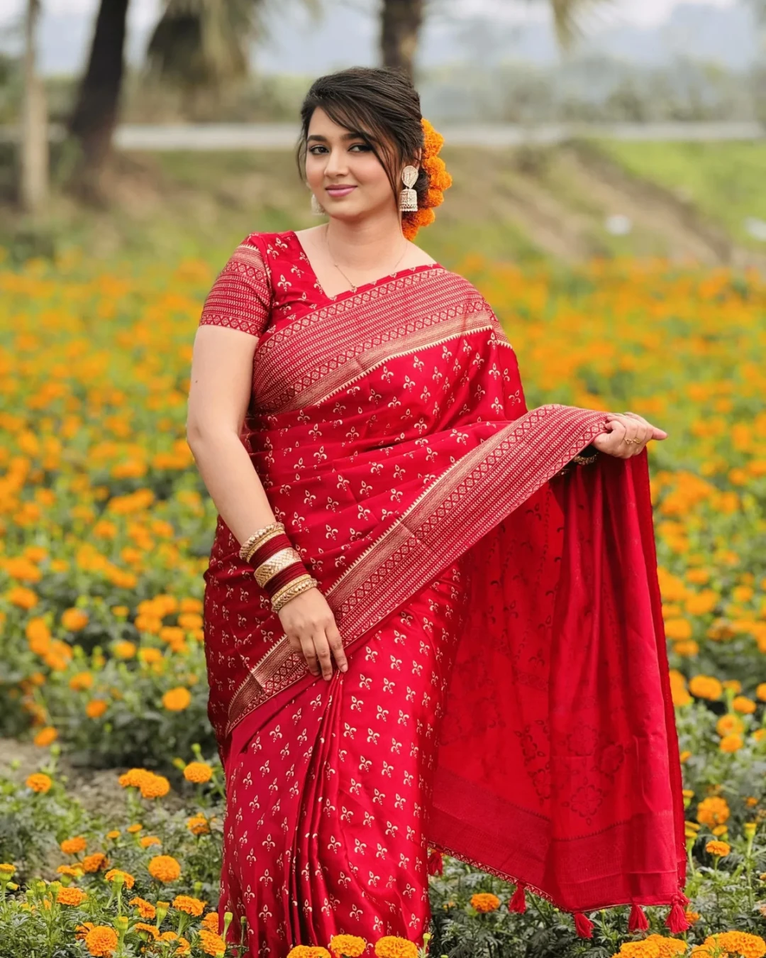 Elegant Ruby Red Japanese Soft Silk Saree