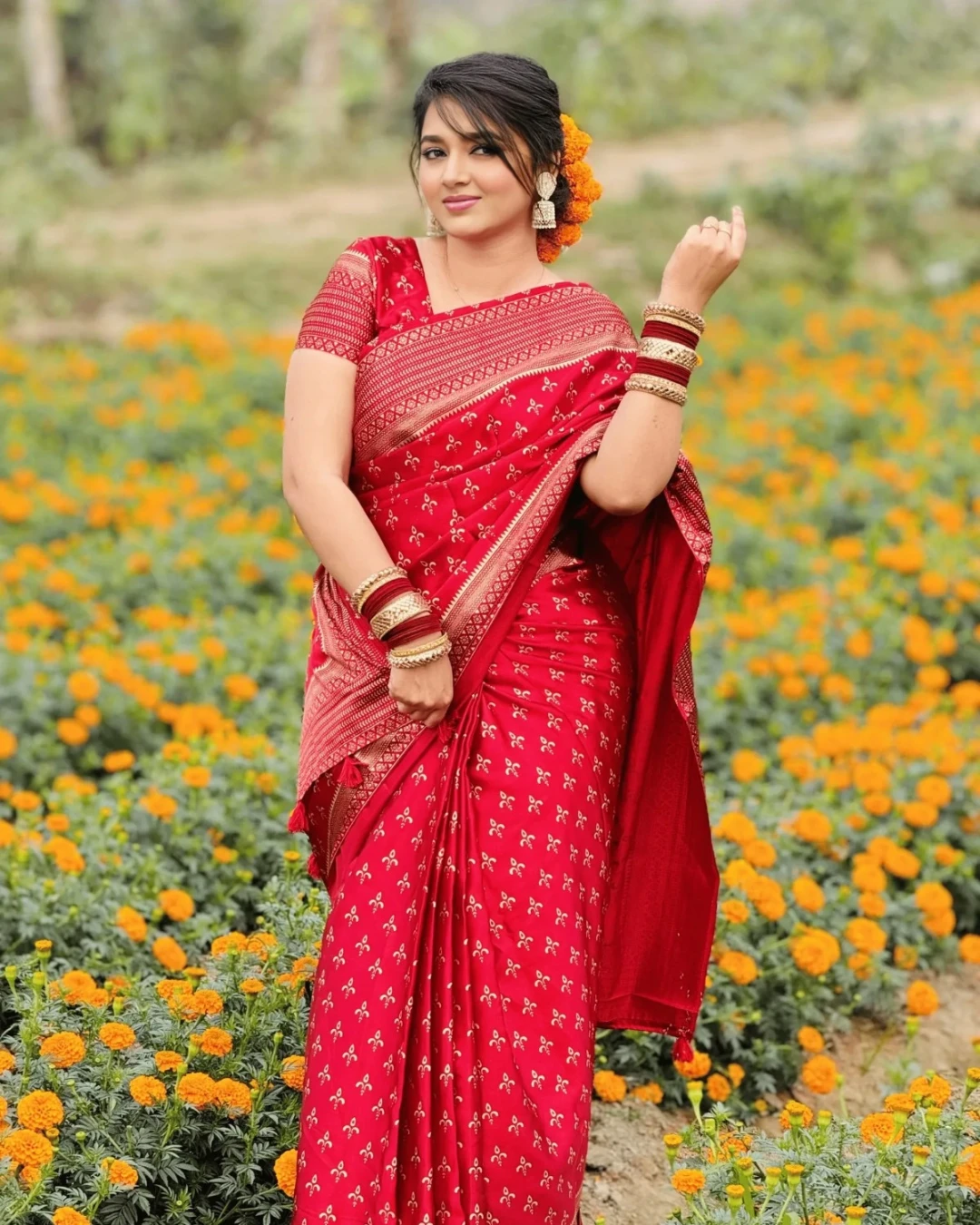 Elegant Ruby Red Japanese Soft Silk Saree