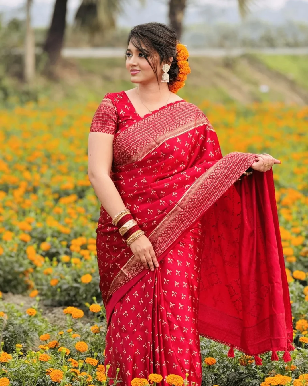 Elegant Ruby Red Japanese Soft Silk Saree