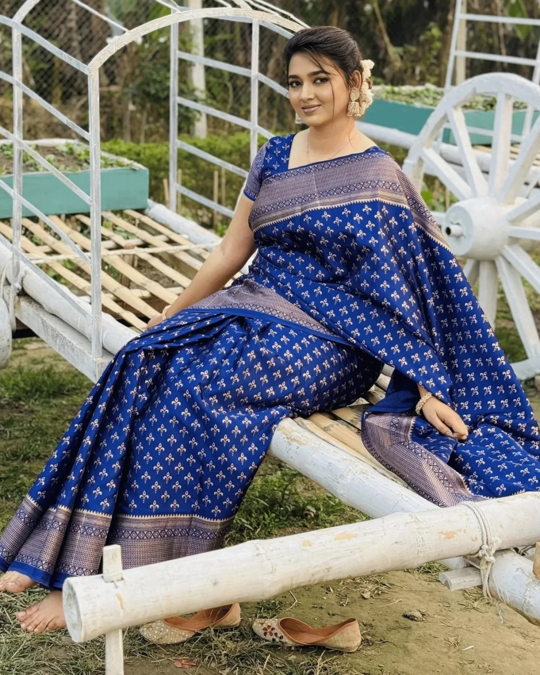 Midnight Blue Serenity Japanese Soft Silk Saree