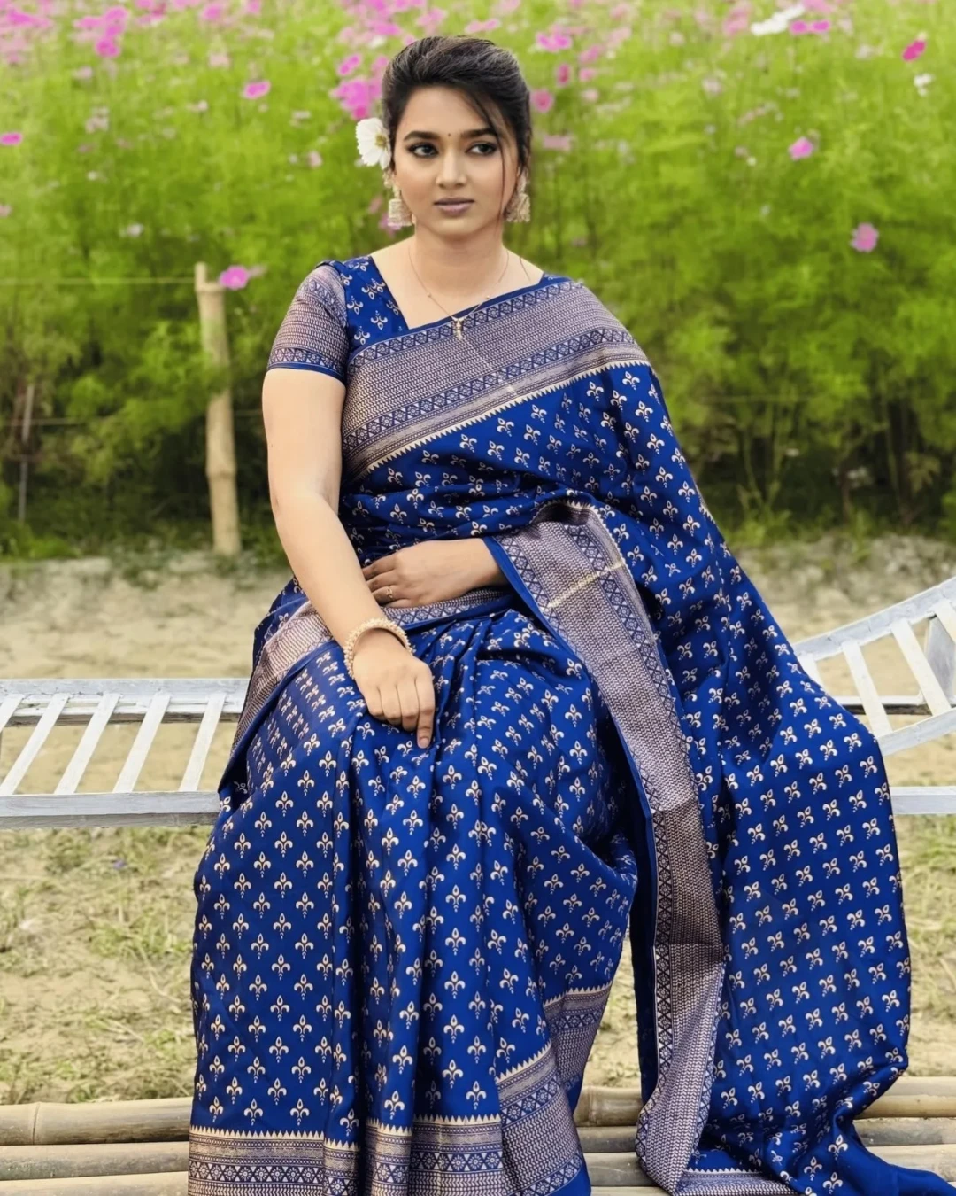 Midnight Blue Serenity Japanese Soft Silk Saree