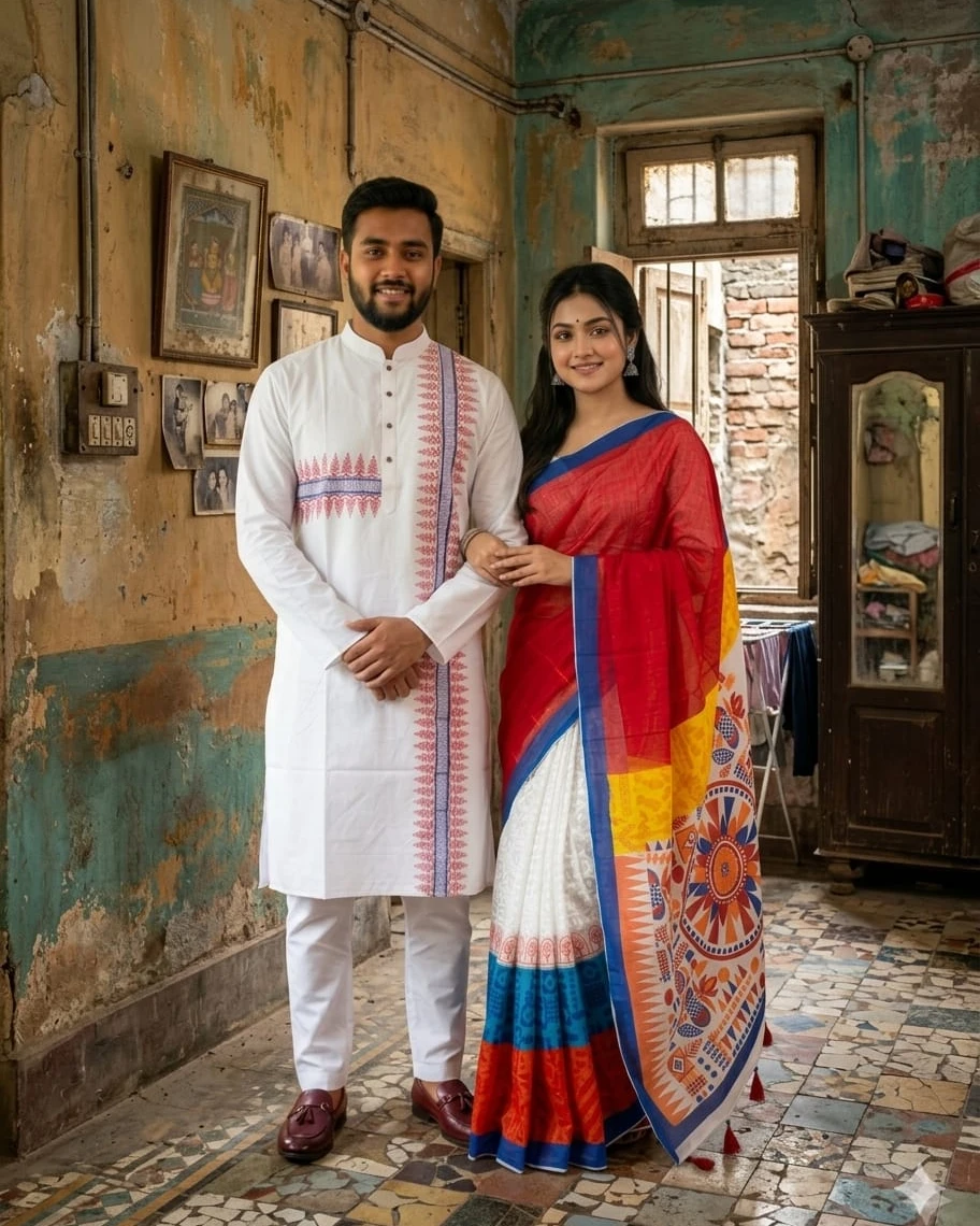 Shonali Tara Multicolored Boishakhi Couple Combo