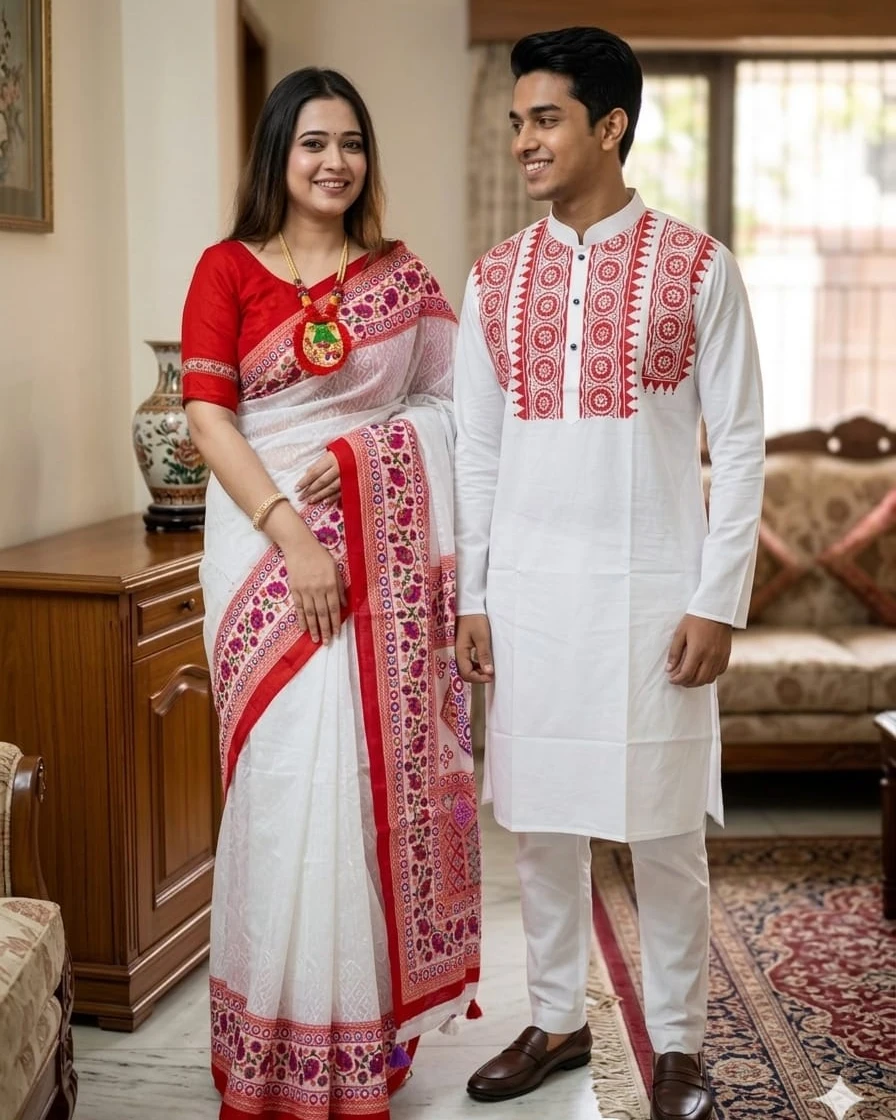 Noboborsho Classic Block-Print Couple Combo