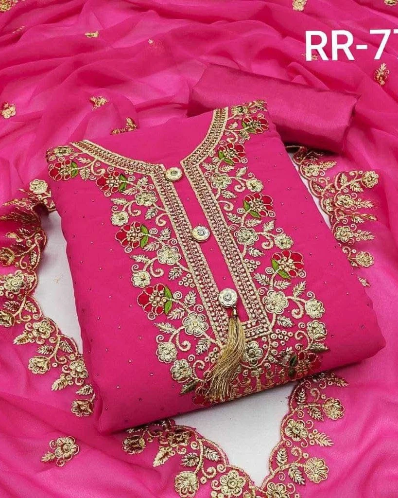 Crimson Elegance Heavily Embroidered Georgette 4-Piece Set