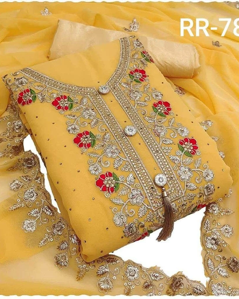 Crimson Elegance Heavily Embroidered Georgette 4-Piece Set