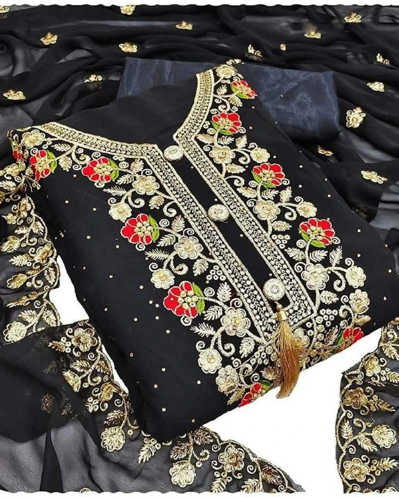 Crimson Elegance Heavily Embroidered Georgette 4-Piece Set