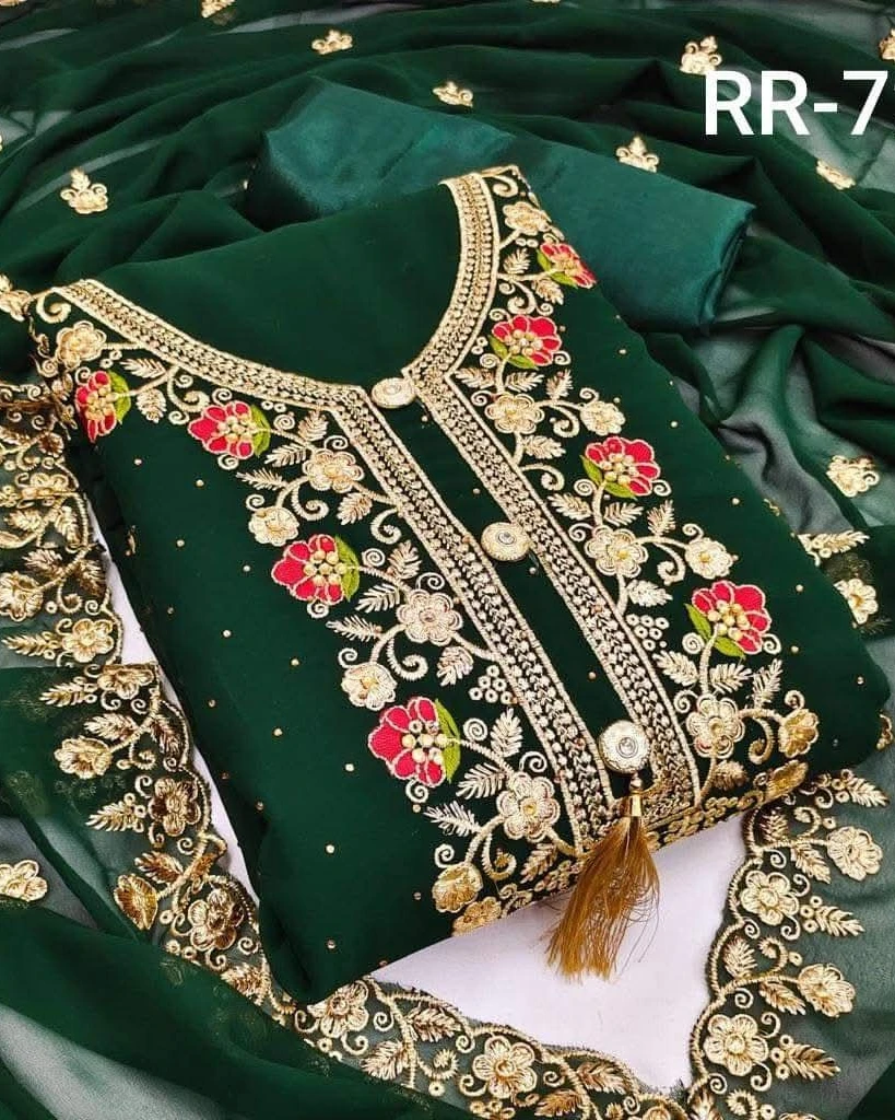 Crimson Elegance Heavily Embroidered Georgette 4-Piece Set