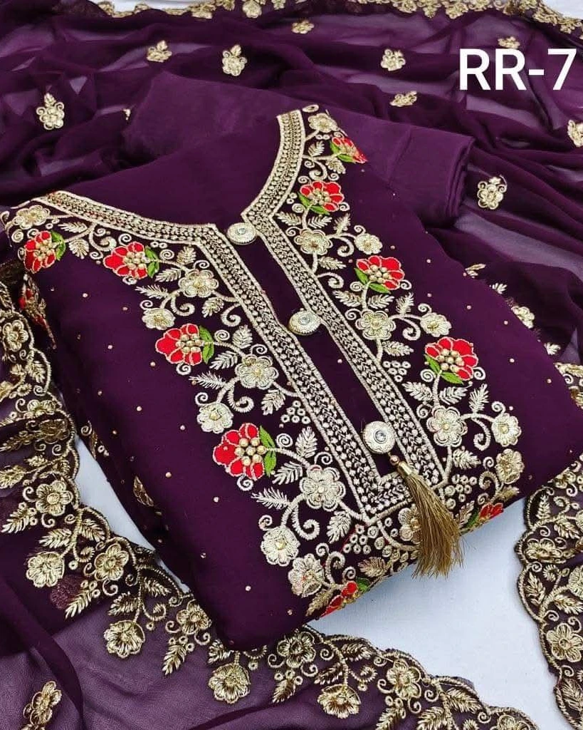 Crimson Elegance Heavily Embroidered Georgette 4-Piece Set