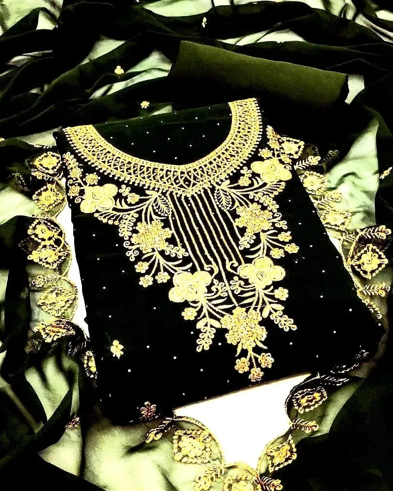 Ruby Radiance Heavily Embroidered Georgette 4-Piece Set