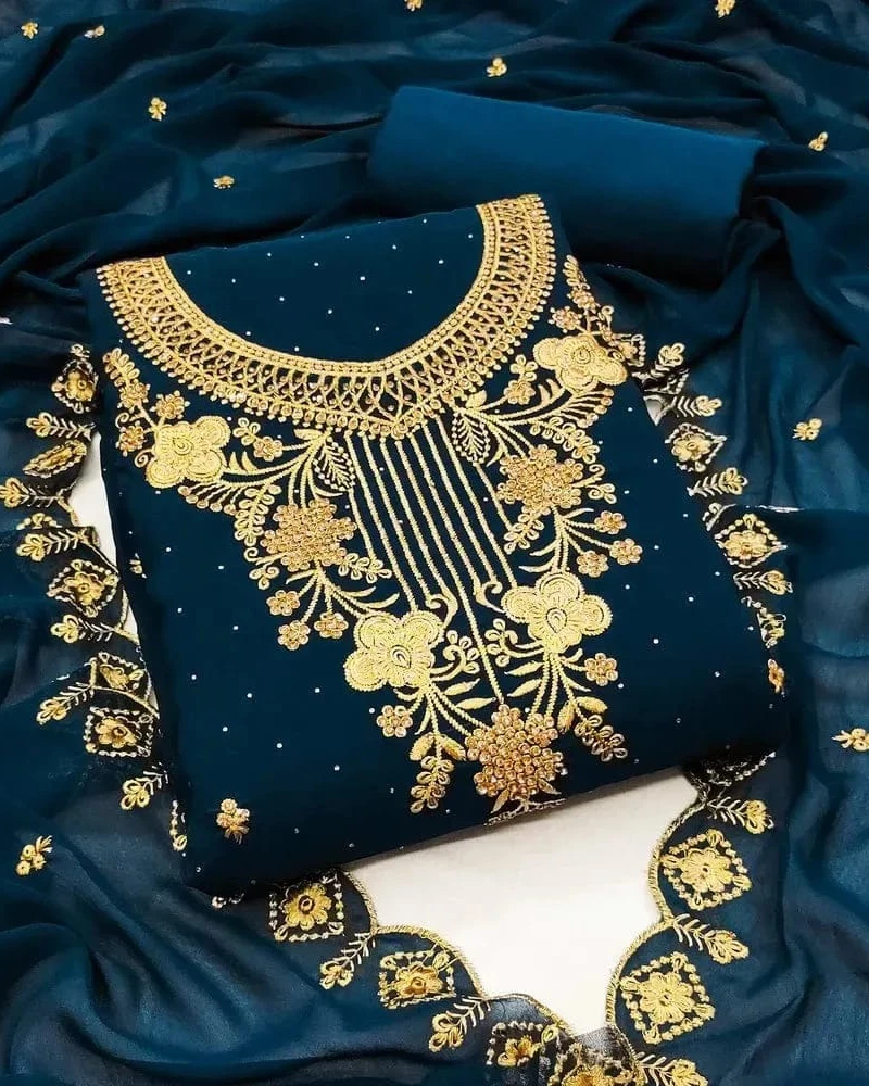 Ruby Radiance Heavily Embroidered Georgette 4-Piece Set