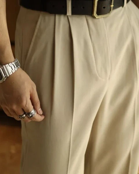 American Style Double Pleat Nine-Point Pants