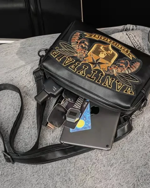 Garb “Edge” Series | Skull Embroidery Soft-PU Messenger Bag