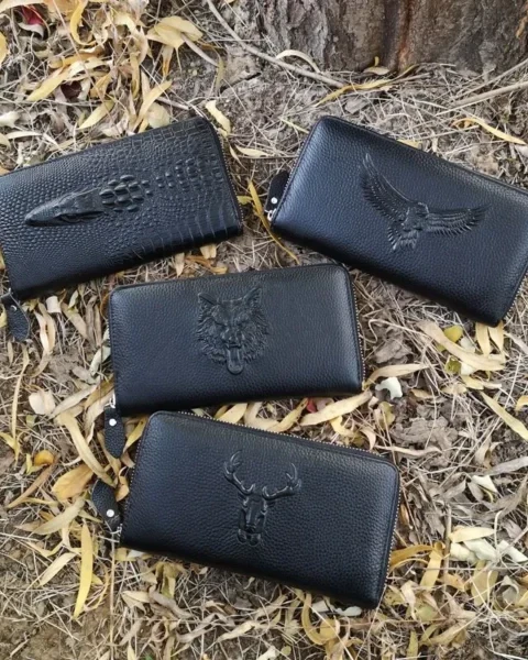 Signature Executive Crocodile-Embossed Long Zipper Wallet Clutch