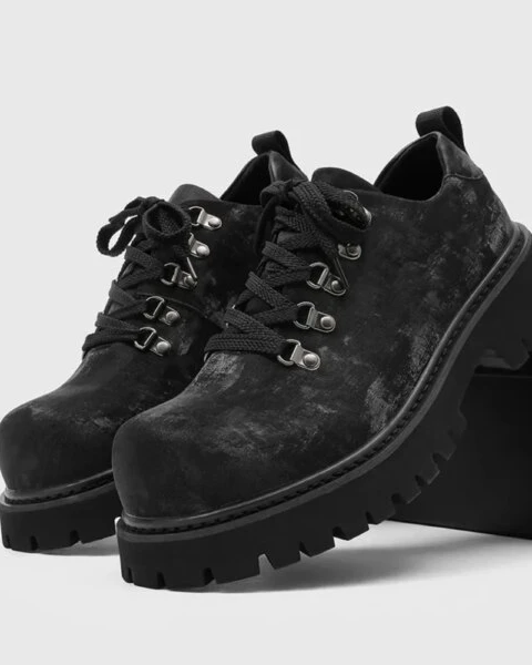 Men’s Distressed Denim Derby Shoes – Chunky Grunge Platform Edition